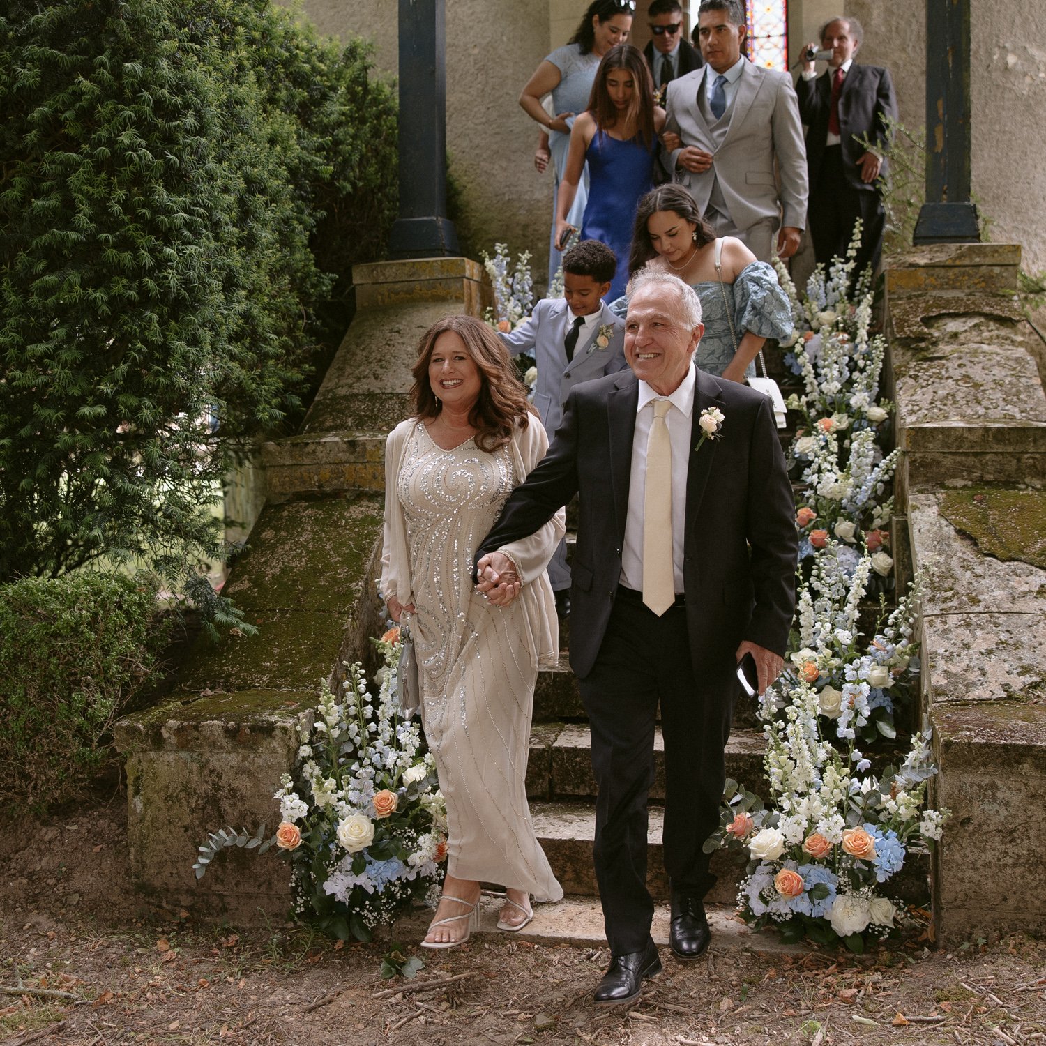 chateau wedding chapel ceremony paris guests exit