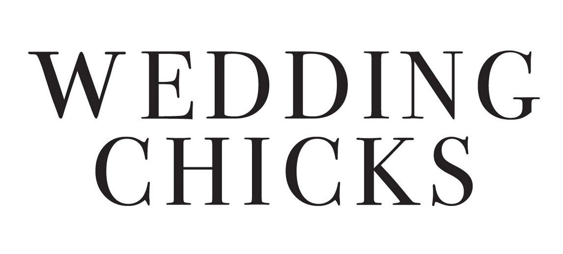The image displays the words WEDDING CHICKS in large, black, capitalised serif font on a white background.